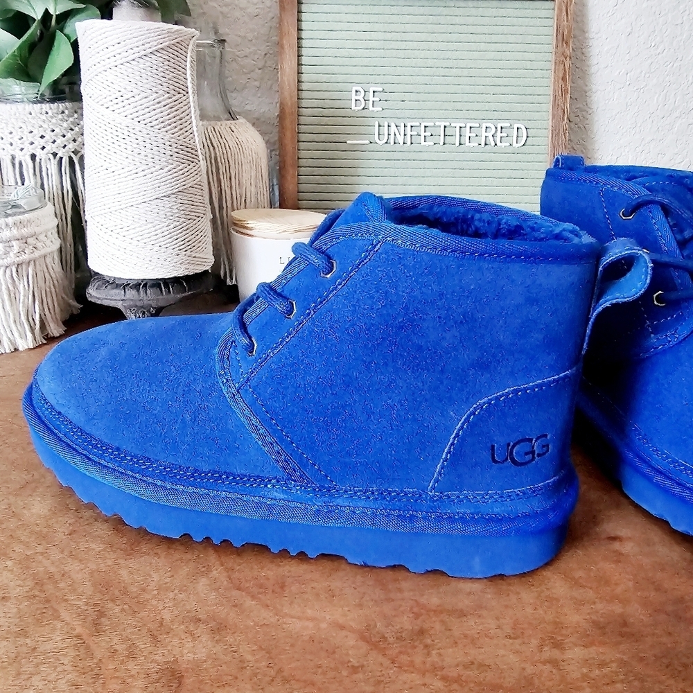 UGG Neumel II Chukka Boots Unisex Dive Blue Leather Suede Wool Lined Big Kid 3 - Picture 3 of 16